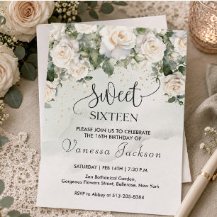 Rustic blush pink floral rose gold sweet sixteen invitation