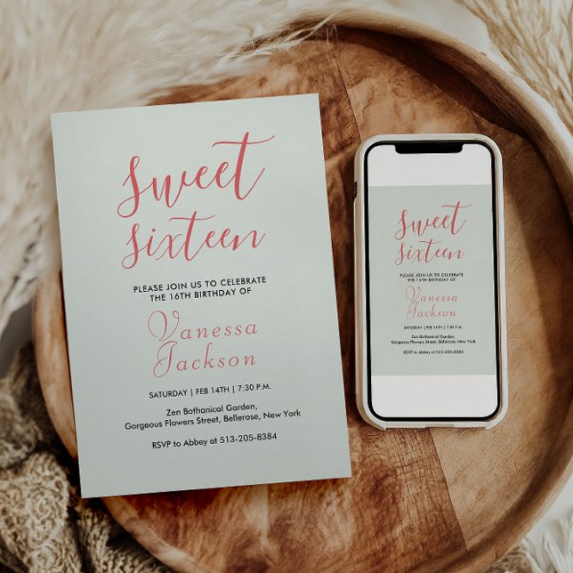 Rustic blush pink floral rose gold sweet sixteen invitation (Creator Uploaded)