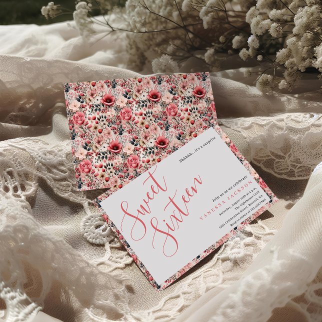 Rustic blush pink floral rose gold sweet sixteen invitation (Creator Uploaded)