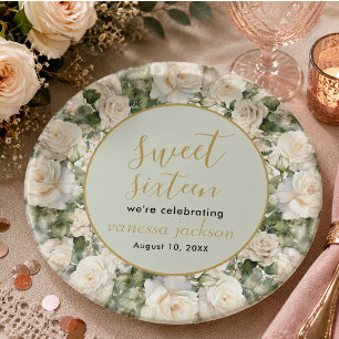 Rustic blush pink floral rose gold sweet sixteen paper plates