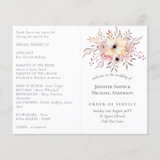 Rustic Blush Pink Floral Sage Wedding (Front)