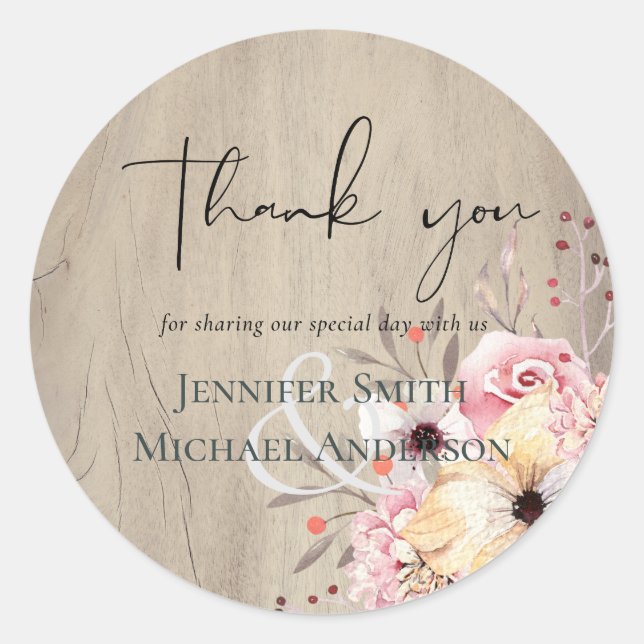 Rustic Blush Pink Floral Sage Wedding Classic Round Sticker (Front)