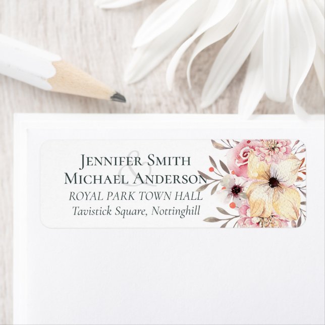 Rustic Blush Pink Floral Sage Wedding Label