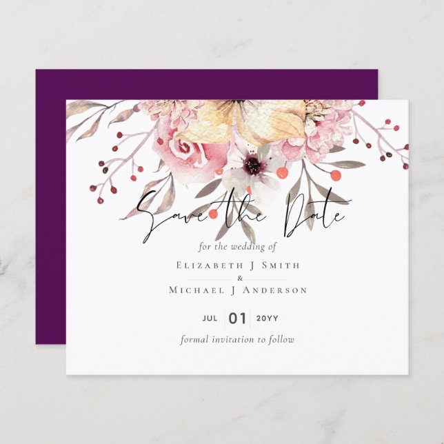 Rustic Blush Pink Floral Sage Wedding Save Dates (Front/Back)