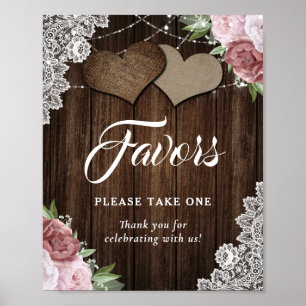 Rustic Blush Pink Floral Wedding Favor Sign