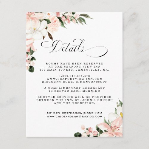 Rustic Blush Pink Floral Wedding Guest Details Enclosure Card