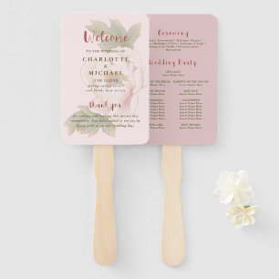 Rustic Blush Pink Floral Wedding Program  Hand Hand Fan