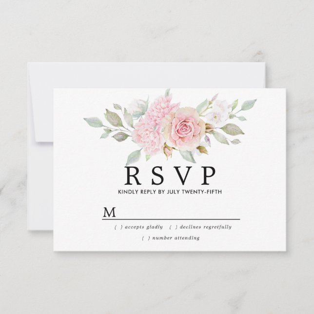 Rustic Blush Pink Floral Wedding RSVP Card (Front)