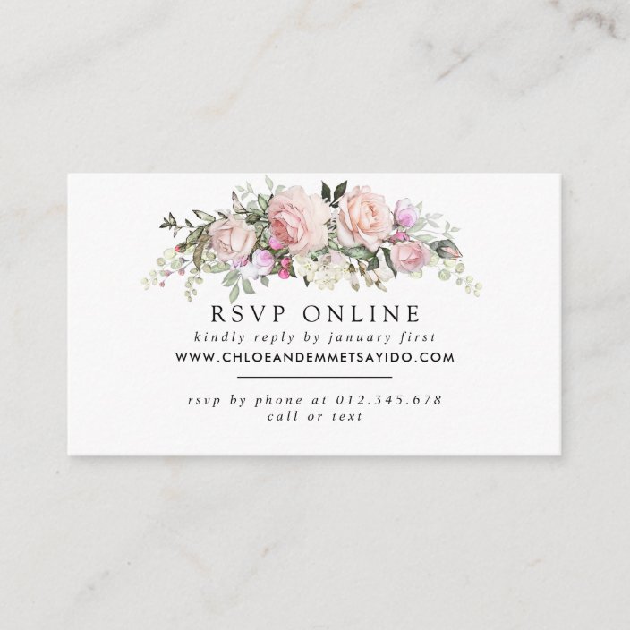 Rustic Blush Pink Floral Wedding Website Rsvp Enclosure Card Zazzle Com