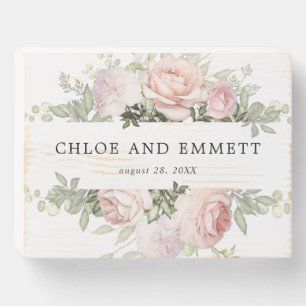 Rustic Blush Pink Floral Wedding Wooden Box Sign