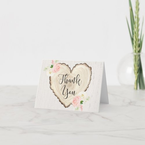Rustic blush pink floral woodland hearts thank you card