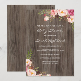 Rustic Blush Pink Flowers Baby Shower Invitation