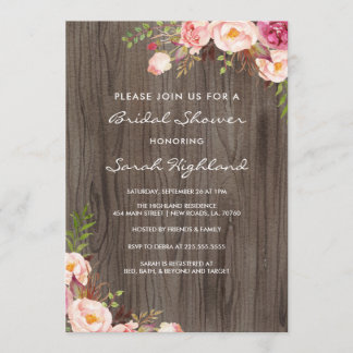 Rustic Blush Pink Flowers Bridal Shower Invitation