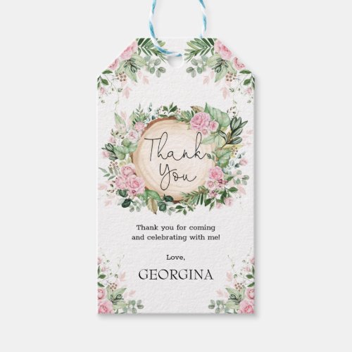 Rustic Blush Pink Garden Flowers Botanical Leaves Gift Tags