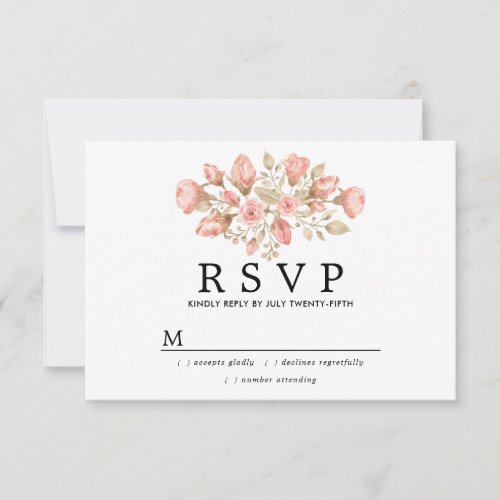 Rustic Blush Pink Gold  Floral Wedding RSVP