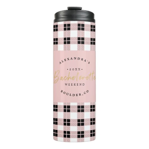 Rustic Blush Pink  Gold Plaid Bachelorette Gift Thermal Tumbler