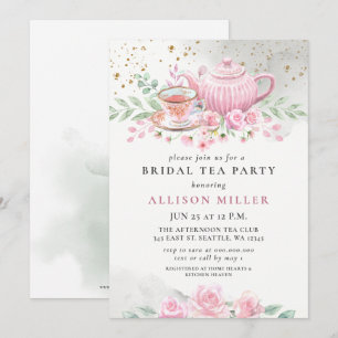 Rustic Blush Pink Gold Tea Party Bridal Shower  Invitation
