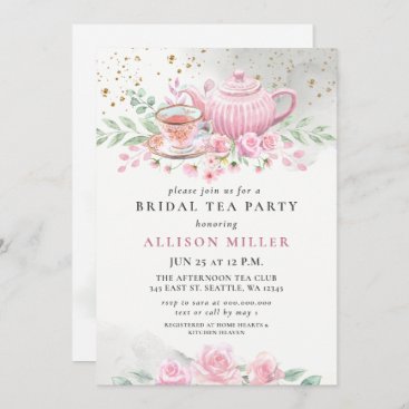 Rustic Blush Pink Gold Tea Party Bridal Shower  Invitation