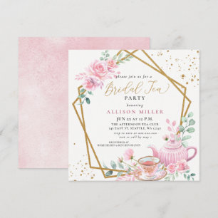 Rustic Blush Pink Gold Tea Party Bridal Shower Invitation