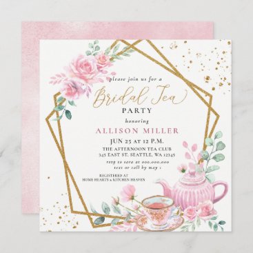 Rustic Blush Pink Gold Tea Party Bridal Shower  Invitation