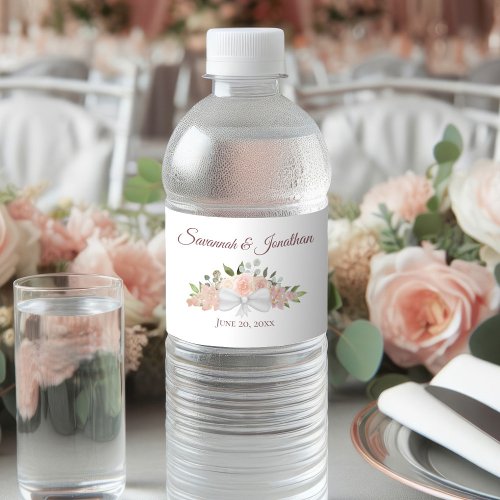 Rustic Blush Pink  Mauve Elegant Roses Wedding Water Bottle Label