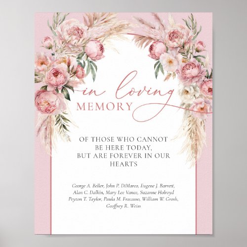 Rustic Blush pink peonies pampas In loving memory Poster