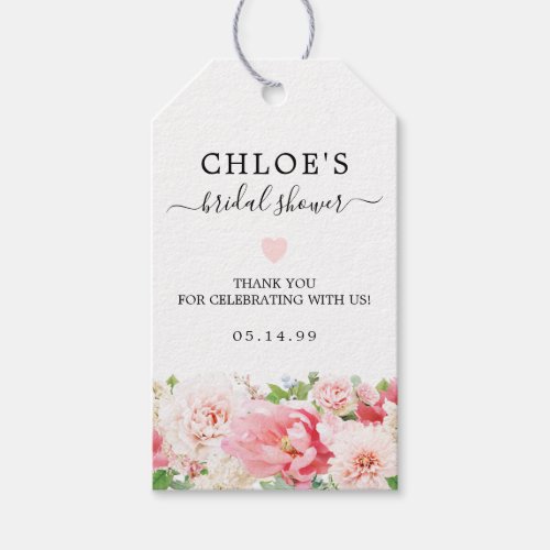 Rustic Blush Pink Peony Floral Bridal Shower Gift Tags