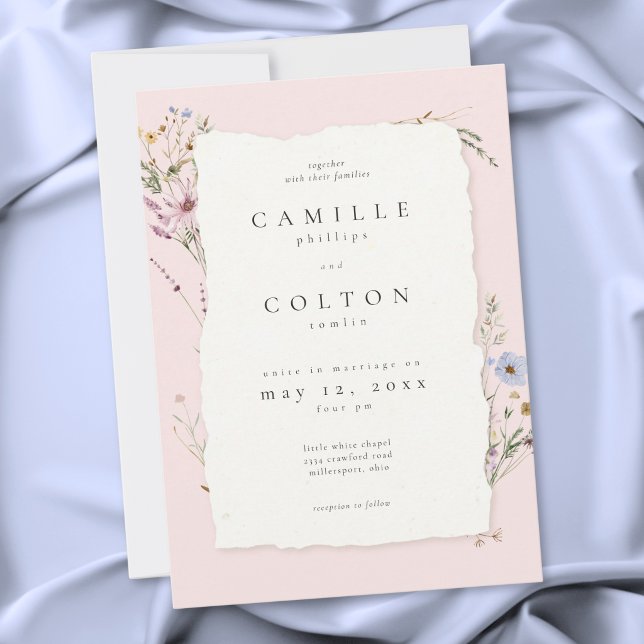 Rustic Blush Pink Romantic Wildflower Wedding Invitation (Rustic Blush Pink Romantic Wildflower Wedding Invitation)