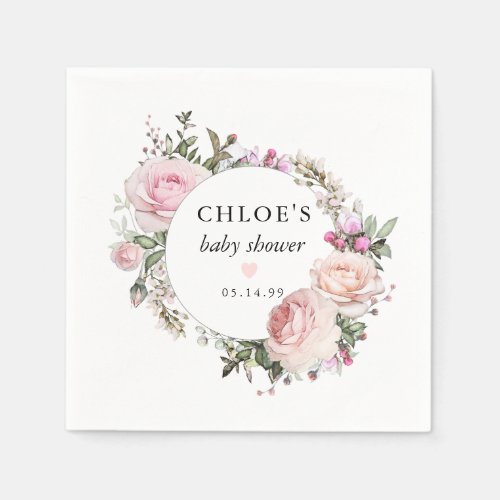 Rustic Blush Pink Rose Floral Baby Shower Napkins