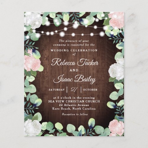 Rustic Blush Pink Rose Greenery Wedding Invitation