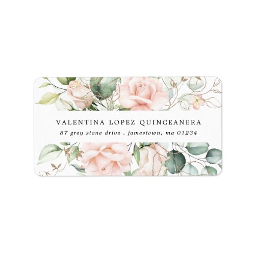 Rustic Blush Pink Rose Quinceanera Floral Address  Label