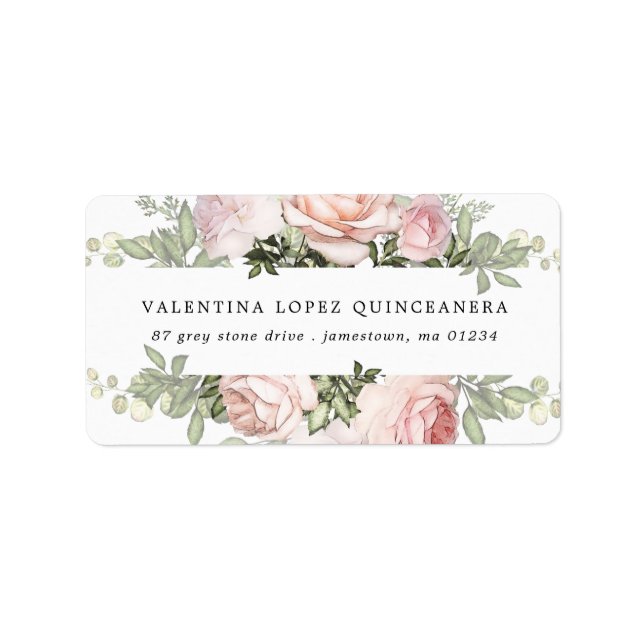 Rustic Blush Pink Rose Quinceanera Floral Address Label (Front)
