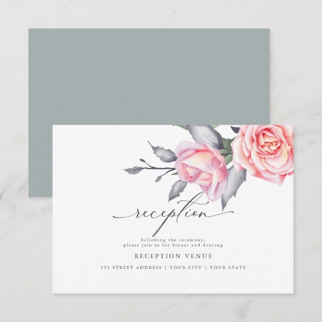 Rustic Blush Pink Rose Reception Invitation (Front/Back)