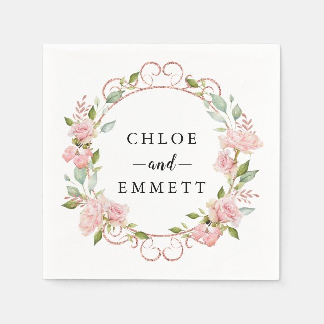Rustic Blush Pink Rose Wreath Napkins (Front)