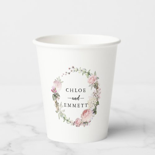 Rustic Blush Pink Rose Wreath Wedding  Paper Cups