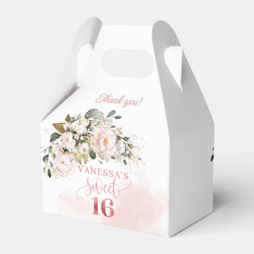 Rustic blush pink roses eucalyptus 16th birthday favor boxes
