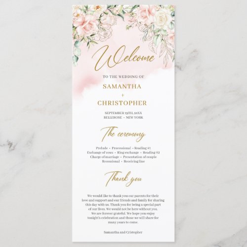 Rustic blush pink roses eucalyptus faux gold program