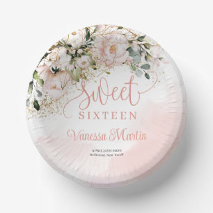 Rustic blush pink roses eucalyptus gold sweet 16 paper bowls