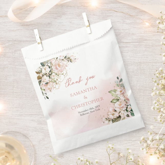 Rustic blush pink roses eucalyptus greenery gold favor bag (Clipped)