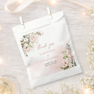 Rustic blush pink roses eucalyptus greenery gold favor bag