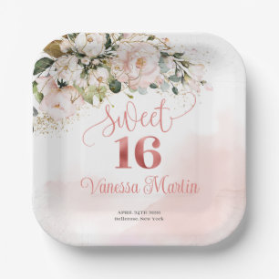 Rustic blush pink roses eucalyptus sweet sixteen paper plates