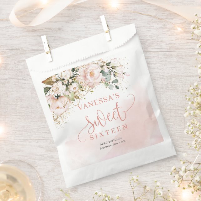 Rustic blush pink roses gold boho sweet sixteen favor bag (Clipped)