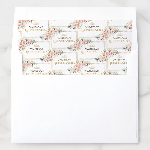 Rustic Blush pink roses gold tiara Quinceanera Envelope Liner