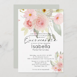 Rustic Blush Pink Watercolor Floral Quinceanera Invitation
