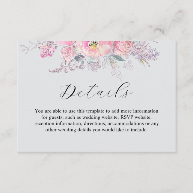 Rustic Blush Pink Watercolor Floral Wedding Enclosure Card (Front)