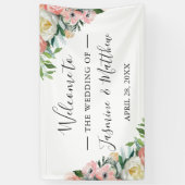 Rustic Blush Pink Watercolor Floral Wedding Party Banner (Vertical)