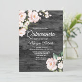 Rustic Blush Pink & White Floral Quinceanera Party Invitation (Standing Front)