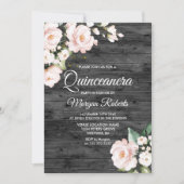 Rustic Blush Pink & White Floral Quinceanera Party Invitation (Front)