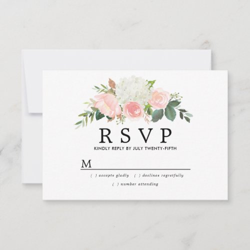 Rustic Blush Pink White Floral Wedding RSVP Card