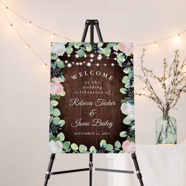 Rustic Blush Pink & White Roses Greenery Wedding Foam Board (In Situ (Stand))